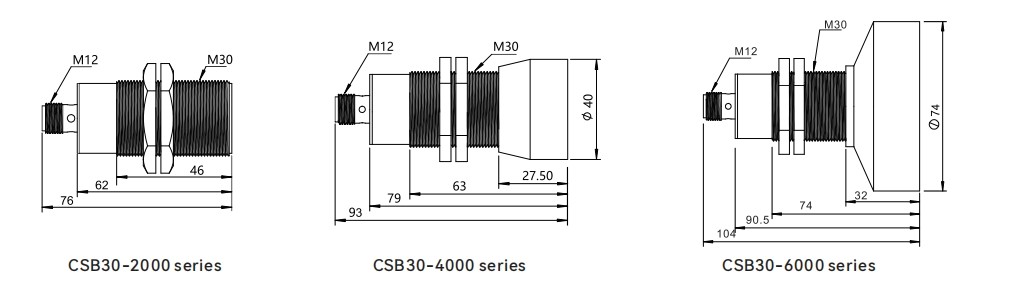 Dimensions of ultrasonic detection CSB30 series