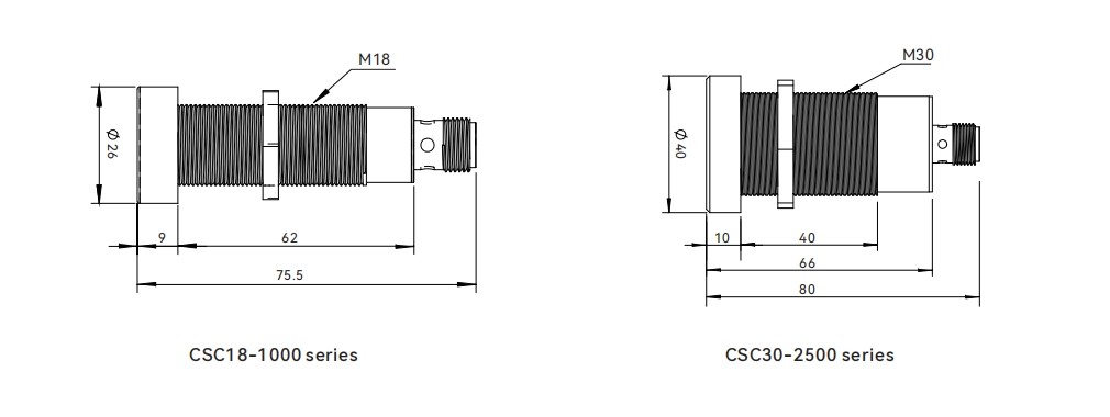 8052962-2 Dimensions of ultrasonic level sensor CSC series