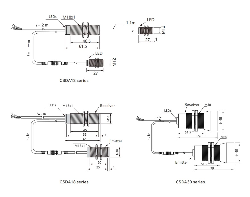 8053457-1 Dimensions of ultrasonic sensor for water level detection CSDA series